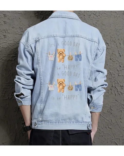 Teddy Goodday Jean Jacket for Men – Gift for Streetwear Fans – Birthday Present - Light Blue - Main View