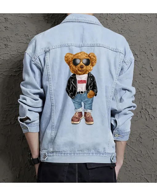 Teddy Hello Jean Jacket for Men – Gift for Teen Boys – Birthday Present - Light Blue - Main View