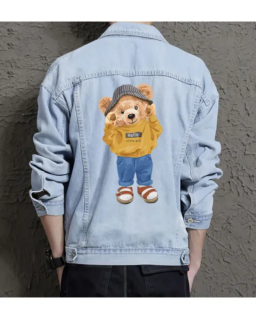 Teddy Hello Littleguy Jean Jacket for Men – Gift for Streetwear Fans – Christmas Gift - Light Blue - Main View