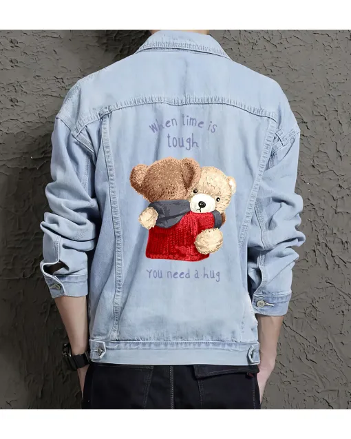 Teddy I Need Ahug Jean Jacket for Men – Gift for Boyfriends – Birthday Present - Light Blue - Main View