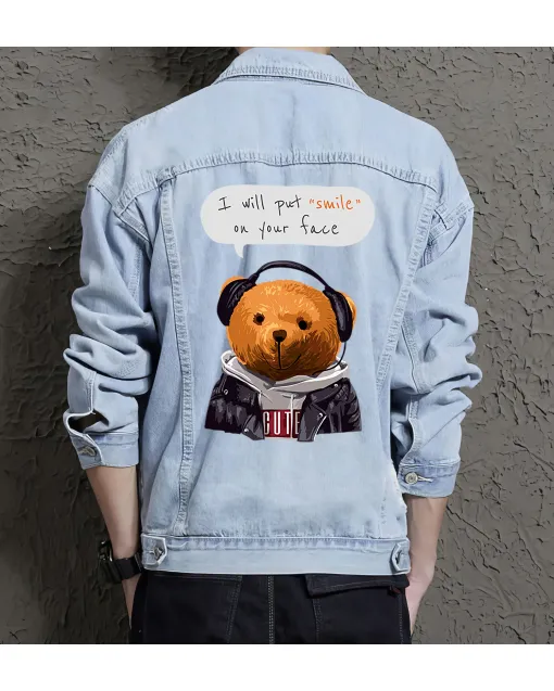 Teddy I Will Put Smile in Your Face Jean Jacket for Men – Gift for Boyfriends – Birthday Present - Light Blue - Main View