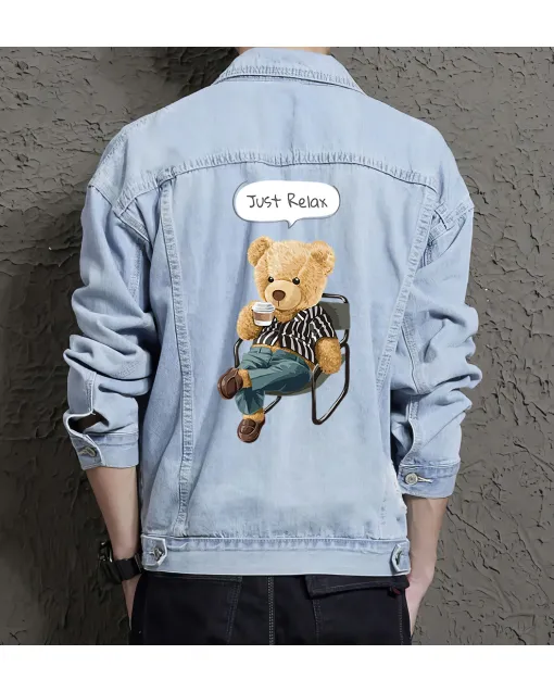 Teddy Justrelax Jean Jacket for Men – Gift for Streetwear Fans – Christmas Gift - Light Blue - Main View