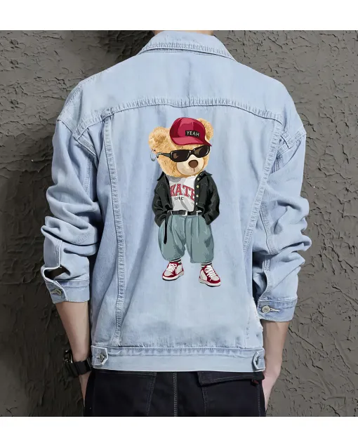 Teddy Kate Time Jean Jacket for Men – Gift for Streetwear Fans – Birthday Present - Light Blue - Main View