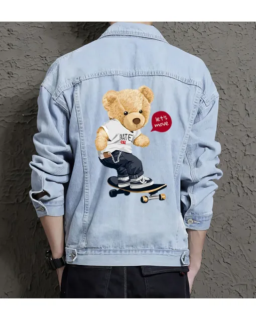 Teddy Letsskate Jean Jacket for Men – Gift for Skater Guys – Birthday Present - Light Blue - Main View