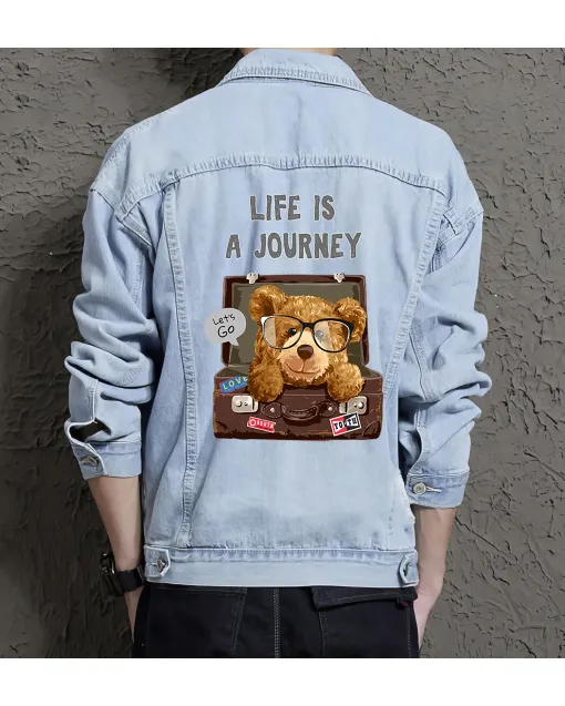 Teddy Life Is a Journey Jean Jacket for Men – Gift for Boyfriends – Graduation Present - Light Blue - Main View