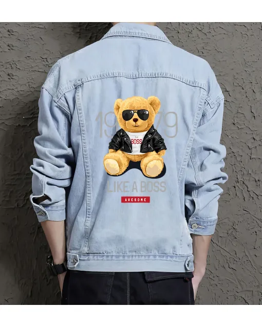 Teddy Like Aboss Jean Jacket for Men – Gift for Streetwear Fans – Holiday Gift - Light Blue - Main View