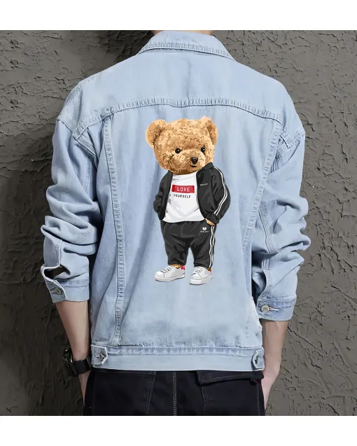 Teddy Love Yourself Jean Jacket for Men – Gift for Boyfriends – Birthday Present - Light Blue - Main View