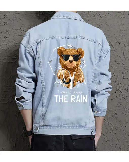 Teddy Made It Through the Rain Jean Jacket for Men – Gift for Boyfriends – Christmas Gift - Light Blue - Main View