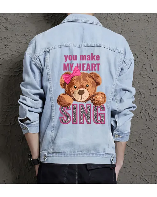 Teddy Made My Heart Sing Jean Jacket for Men – Gift for Boyfriends – Christmas Gift - Light Blue - Main View