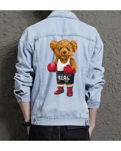 Teddy Real Boxing Jean Jacket for Men – Gift for Teen Boys – Christmas Gift - Light Blue - Main View