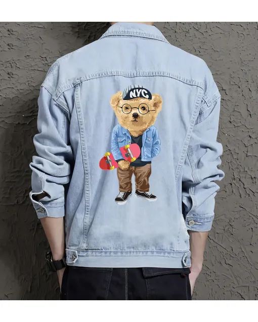 Teddy Skate Jean Jacket for Men – Gift for Skater Guys – Christmas Gift - Light Blue - Main View