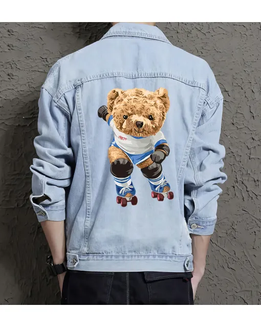 Teddy Skiing Jean Jacket for Men – Gift for Teen Boys – Christmas Gift - Light Blue - Main View