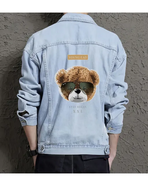 Teddy Stay Relax Jean Jacket for Men – Gift for Streetwear Fans – Christmas Gift - Light Blue - Main View