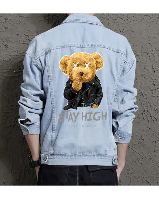 Teddy Stayhigh Jean Jacket for Men – Gift for Streetwear Fans – Birthday Present - Light Blue - Main View