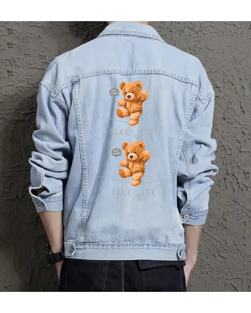 Teddy Takerisk Jean Jacket for Men – Gift for Streetwear Fans – Birthday Present - Light Blue - Main View