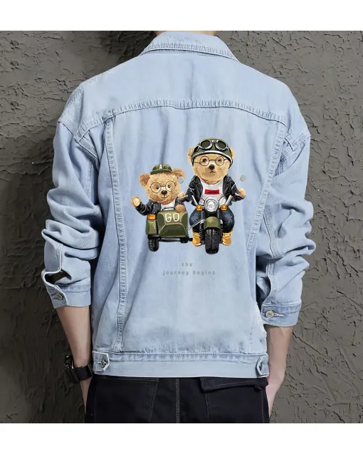 Teddy the Journeybegin Jean Jacket for Men – Gift for Streetwear Fans – Birthday Present - Light Blue - Main View