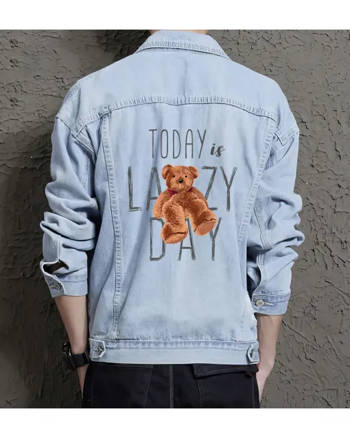 Teddy Today Is Lazyday Jean Jacket for Men – Gift for Streetwear Fans – Birthday Present - Light Blue - Main View