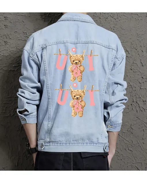 Teddy Ui Jean Jacket for Men – Gift for Streetwear Fans – Birthday Present - Light Blue - Main View