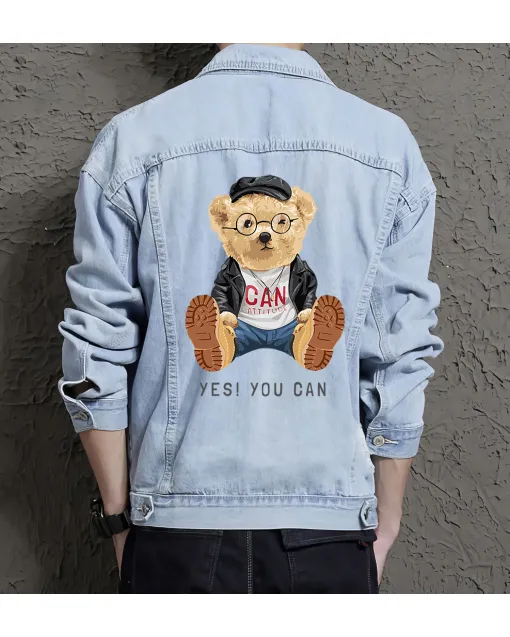 Teddy Yes Youcan Jean Jacket for Men – Gift for Boyfriends – Birthday Present - Light Blue - Main View