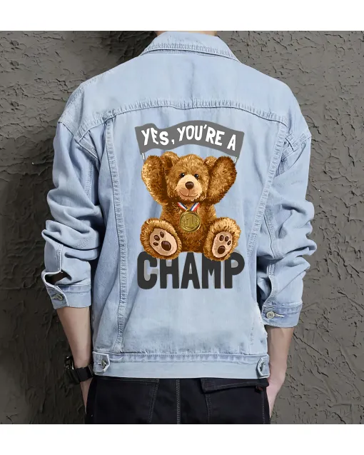 Teddy Youre a Champ Jean Jacket for Men – Gift for Teen Boys – Birthday Present - Light Blue - Main View