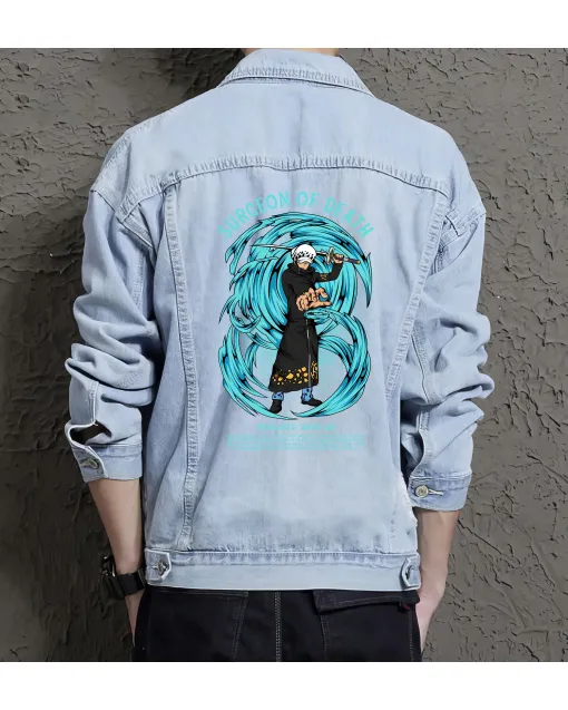 Trafalgar Law Jean Jacket for Men – Gift for Anime Fans – Birthday Present - Light Blue - Main View