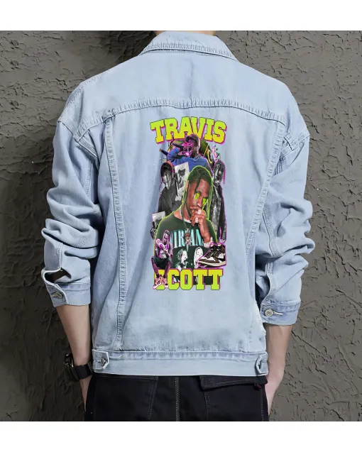 Travis Bootlegdesign Jean Jacket for Men – Gift for Trendy Teens – Christmas Gift - Light Blue - Main View