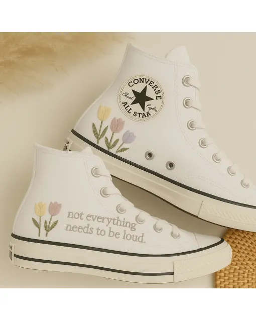 Tulip Print Sneakers for Women – Comfortable and Chic Footwear for Casual Walks, Outings, and Everyday Wear - Custom Embroidered - Main View