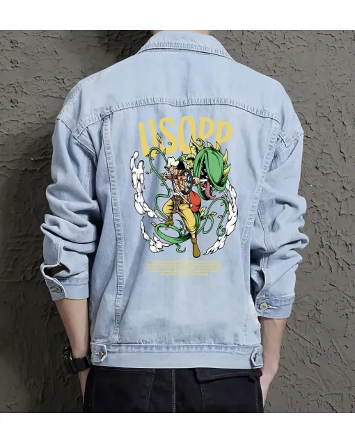 Usopp Jean Jacket for Men – Gift for Anime Fans – Birthday Present - Light Blue - Main View