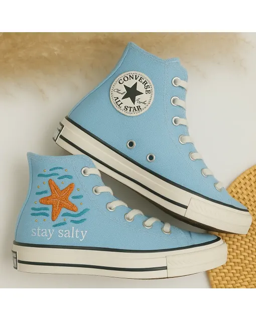 Vibrant Embroidered Ocean Sneakers for Beach Lovers, Summer Enthusiasts – Unique Style for Casual Outings, Vacation Vibes - Custom Embroidered - Main View