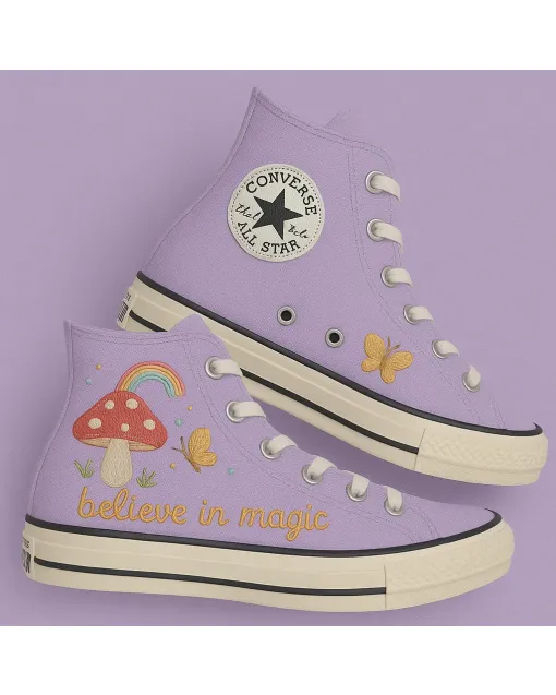 Whimsical Embroidered Canvas Sneakers for Women, Girls, Teens – Unique Style for Everyday Wear, Casual Outings - Custom Embroidered - Main View