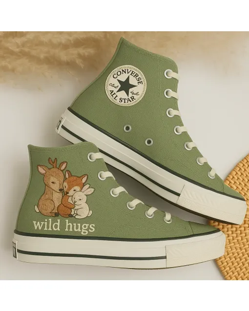 Wild Hugs Low-top Sneakers for Women and Animal Lovers – Comfort and Style for Casual Walks, Pet Adoption Events, Perfect Gift for Pet Lovers - Custom Embroidered - Main View