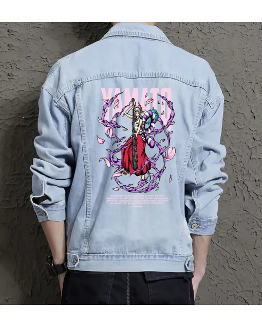 Yamato Jean Jacket for Men – Gift for Anime Fans – Birthday Present - Light Blue - Main View