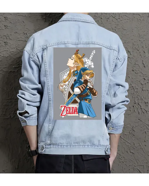 Zelda Retro Denim Jacket - Perfect Gift for Gamers - Stylish Outerwear for Men - Birthday Present - Light Blue - Main View