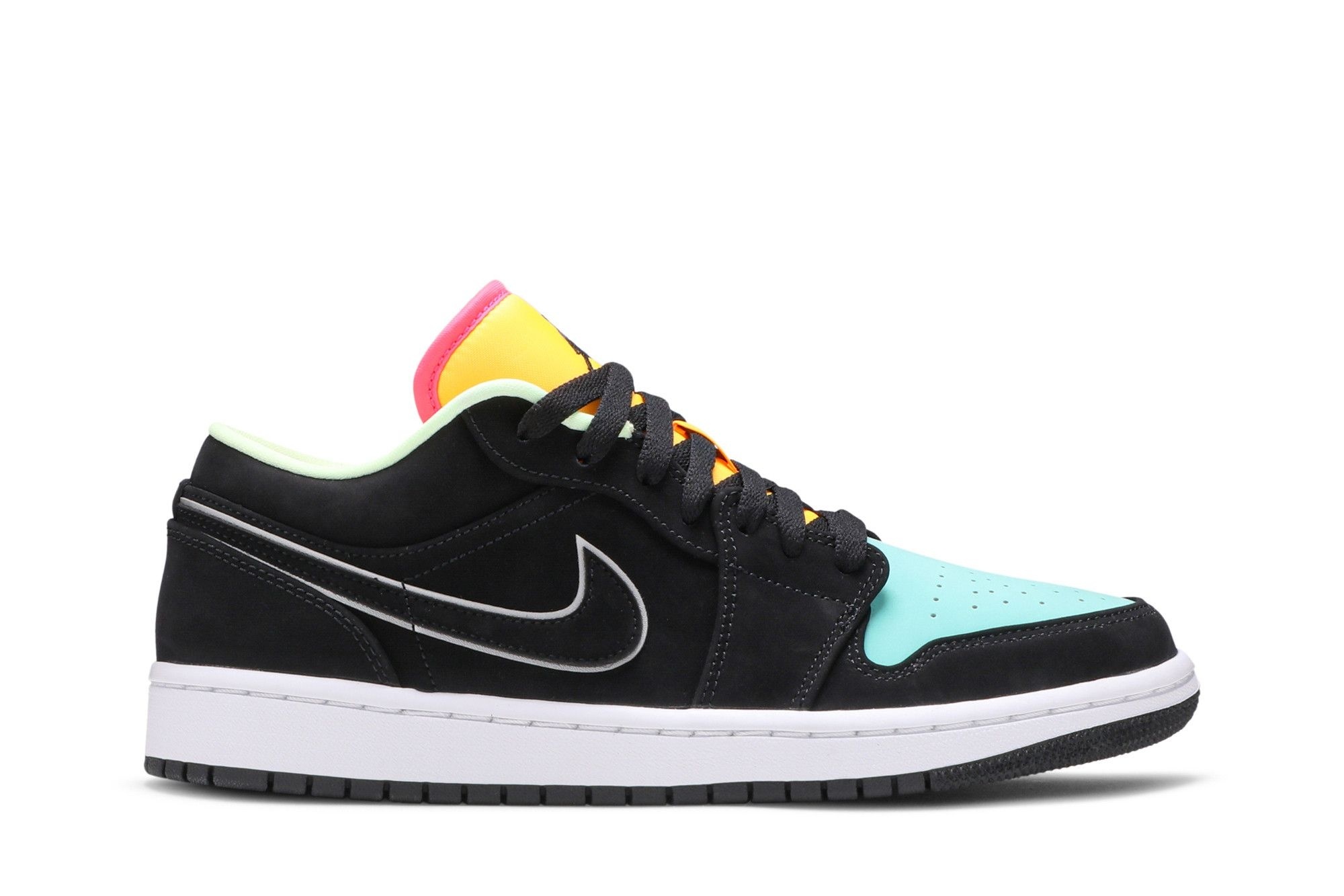 Minomog Jordan 1 Low Black Aurora Green Laser Orange CK3022-013 | Colorful Retro Sneakers