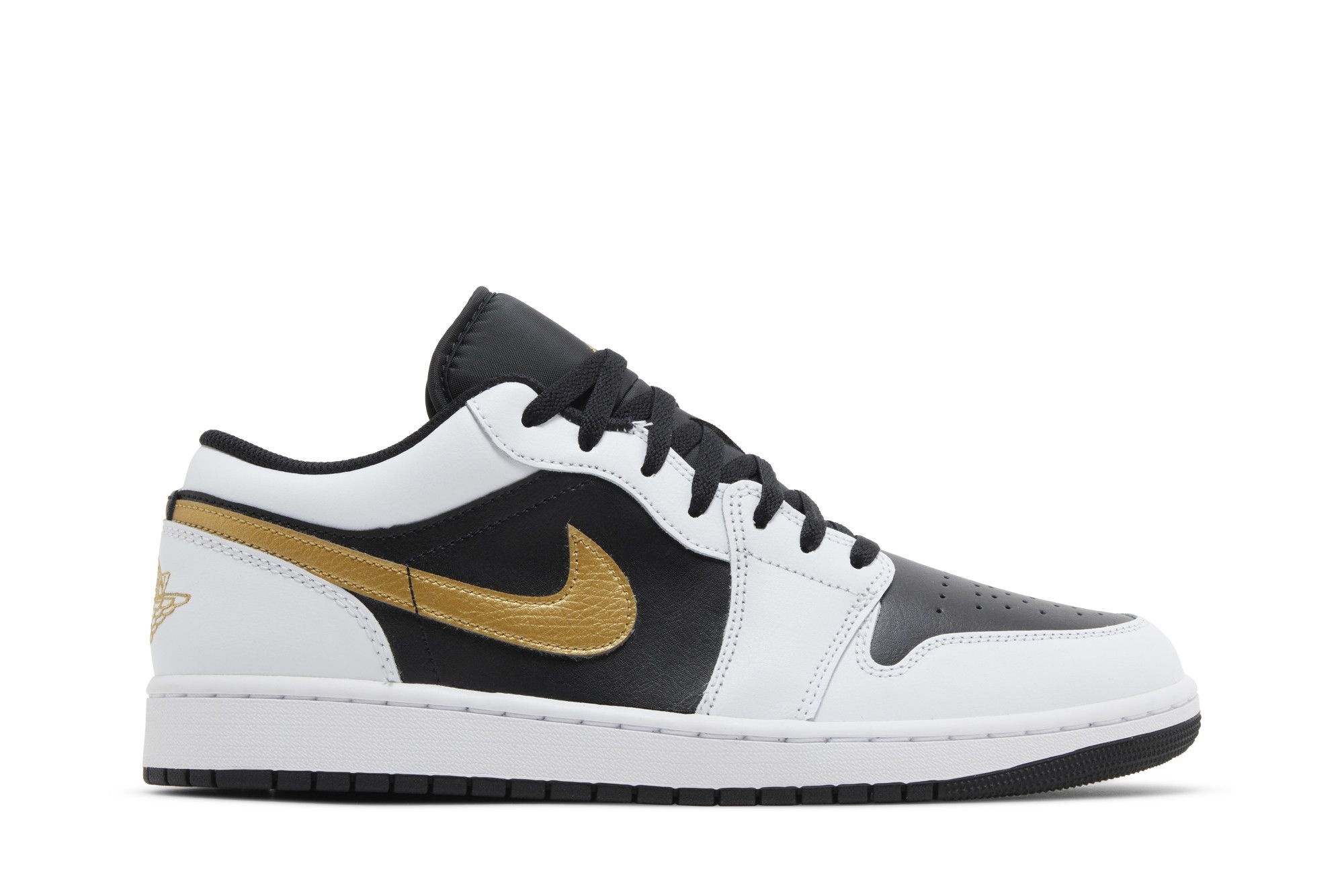 Minomog Jordan 1 Low White Black Metallic Gold 553558-172 | White Black Gold Leather Sneaker