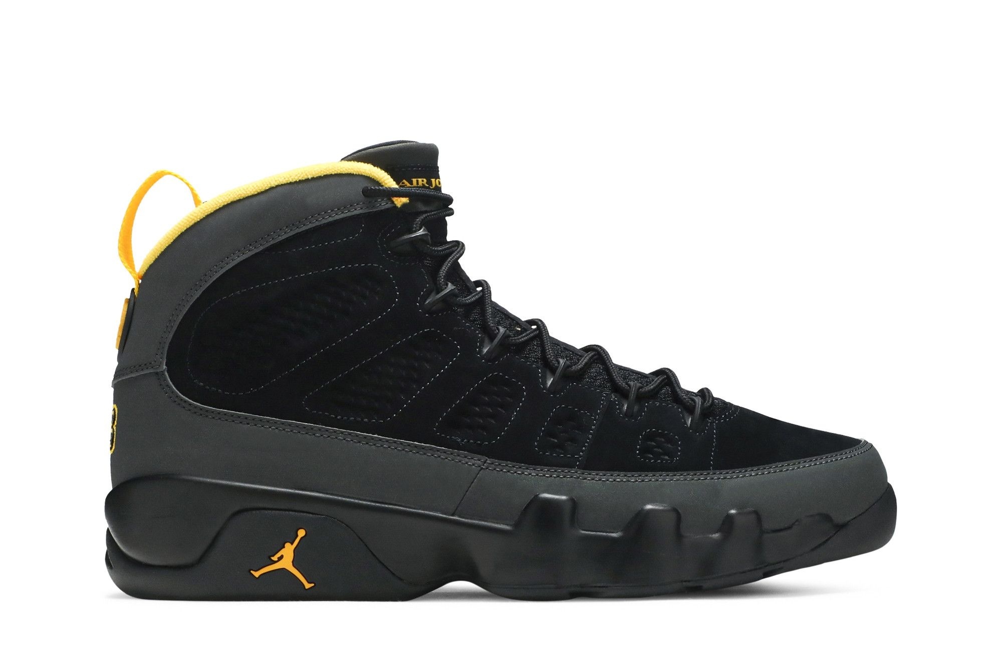 Minomog Jordan 9 Retro Dark Charcoal University Gold Sneakers