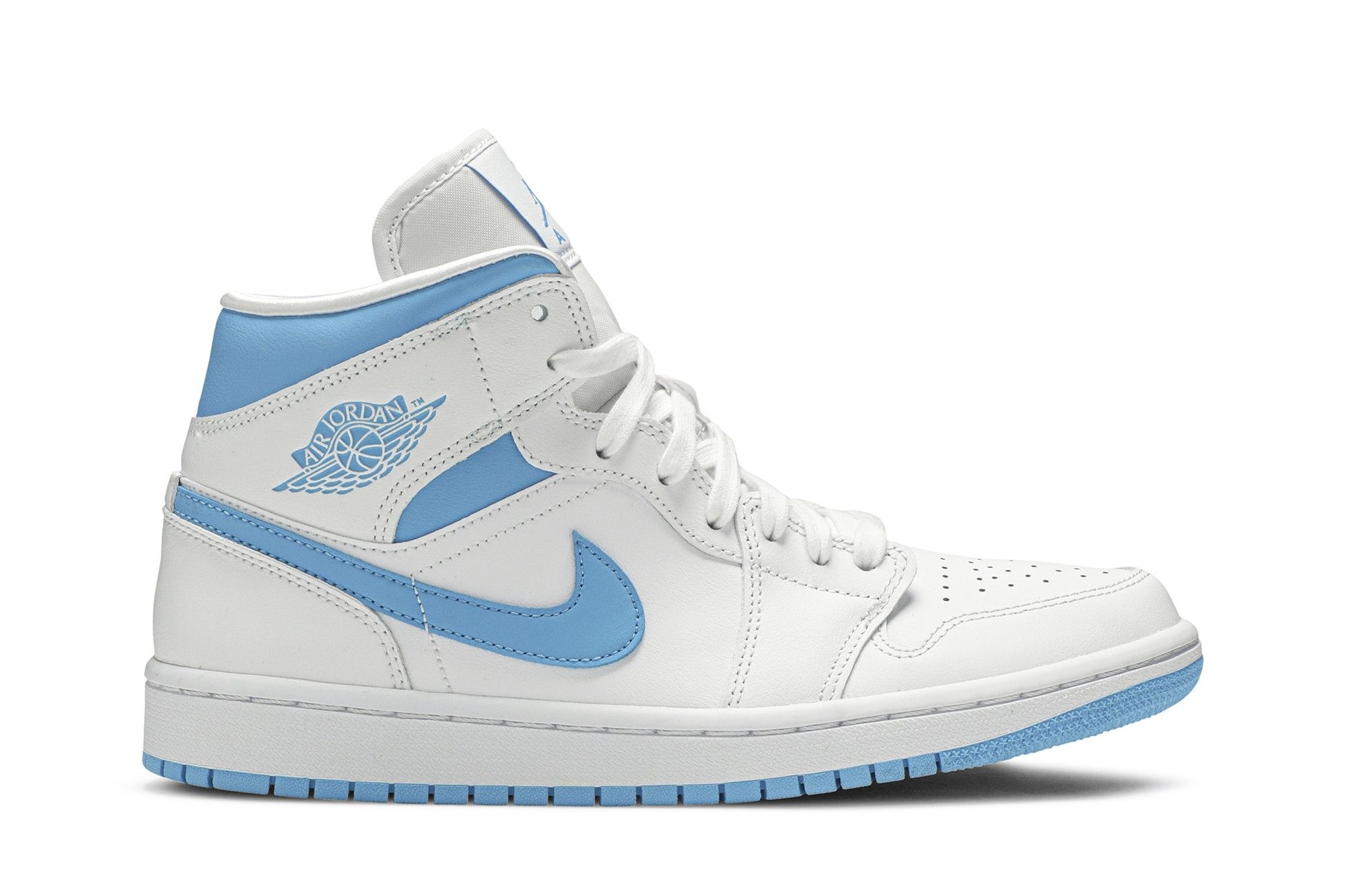 Minomog Jordan 1 Mid UNC Women’s BQ6472-114 | White Blue Retro Leather Sneakers