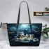 Cozy Cat Dinner Gathering Leather Tote Bag 3D