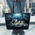 Cozy Cat Dinner Gathering Leather Tote Bag 3D