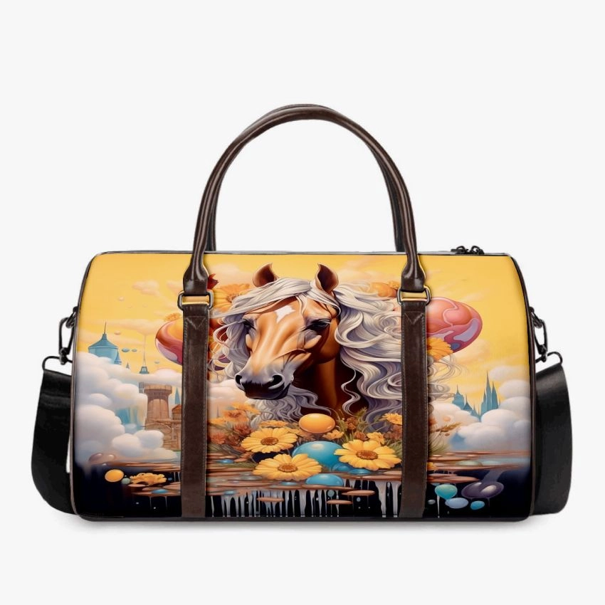 Whimsical Horse in Field of Flowers 3D Travel Bag