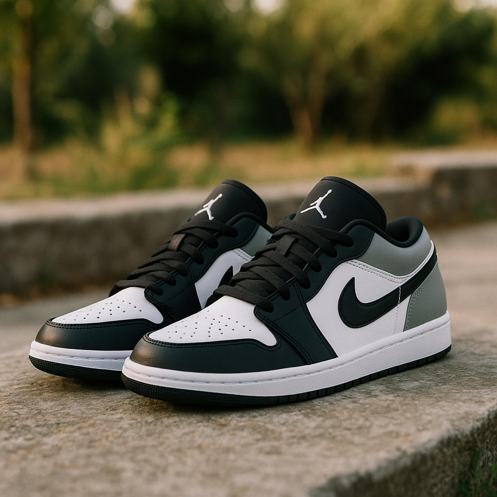 Air Jordan 1 Low sneakers shown, emphasizing their low-top design and stylish appearance.